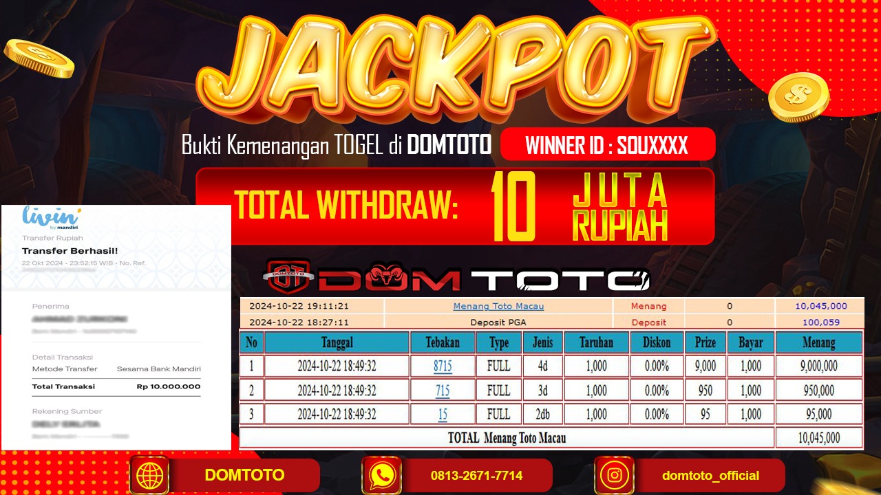 JACKPOT TOGEL TOTO MACAU 22 OKTOBER 2024